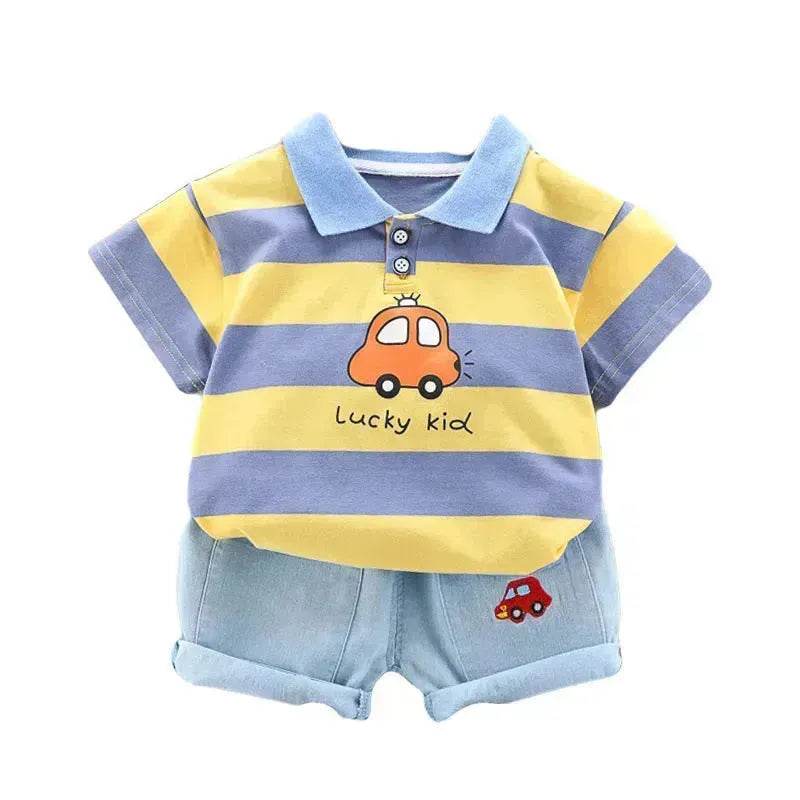 Boys' Summer Short Sleeve Korean Style Lapel Polo Shirt and Short Pant Two piece for boys - EX-STOCK Canada