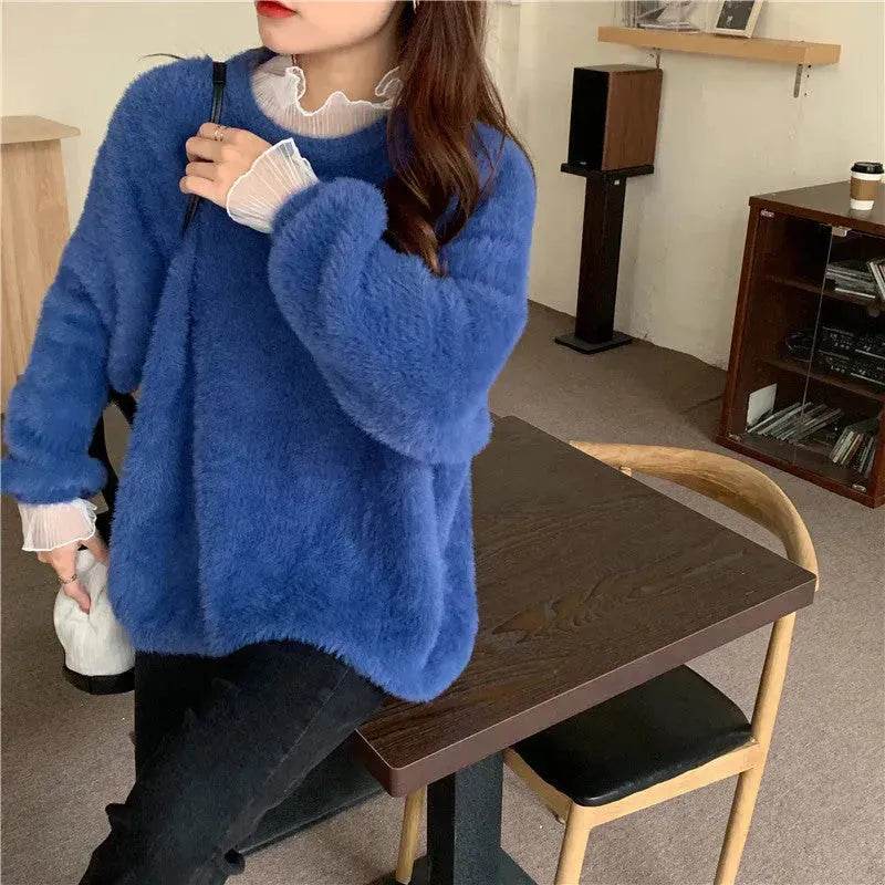 Autumn Winter Mink-like Wool Thick Plush Pullover Sweater for Women - EX-STOCK Canada