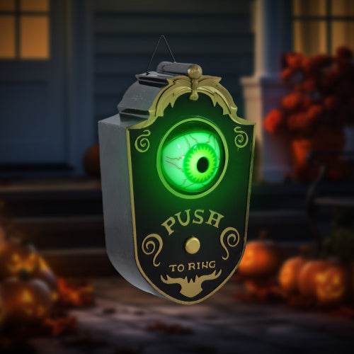 HOMCOM 7.1 Halloween Decoration, Animatronic Doorbell With Simulation Light-up Eyeball, Sound And Motion Activated Animated Prop W Piercing Doorbell Sound - EX-STOCK Canada