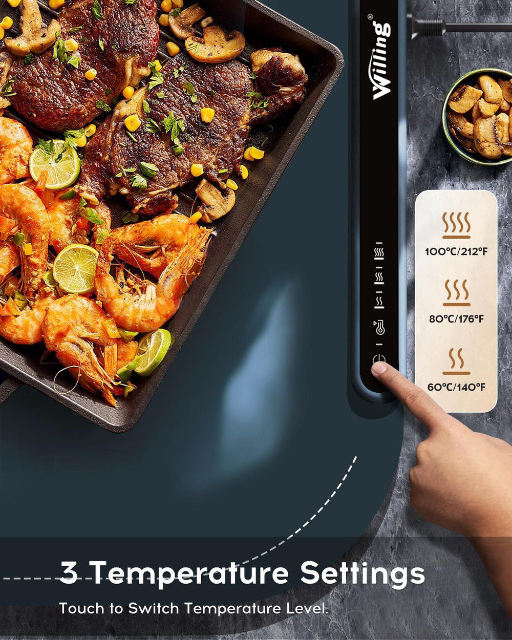 Tapis de Chauffage Alimentaire 250W avec 3 Réglages de Température - Chauffe-Aliments Domestique Portable pour Acier Inoxydable, Céramique, Verre, Émaux - Bleu MarineEX-STOCK Canada