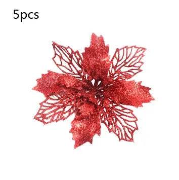 Glitter Artifical Christmas Flowers Christmas Tree Decorations For Home Fake Flowers Xmas Ornaments New Year Decor - EX-STOCK Canada