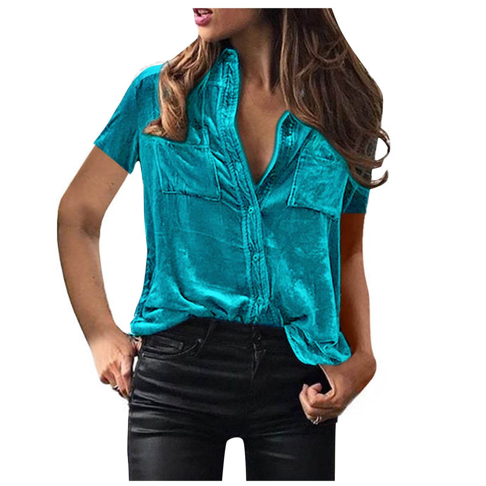European And American Spring And Summer Pocket Short Sleeve Suede Shirt For Women - EX-STOCK Canada