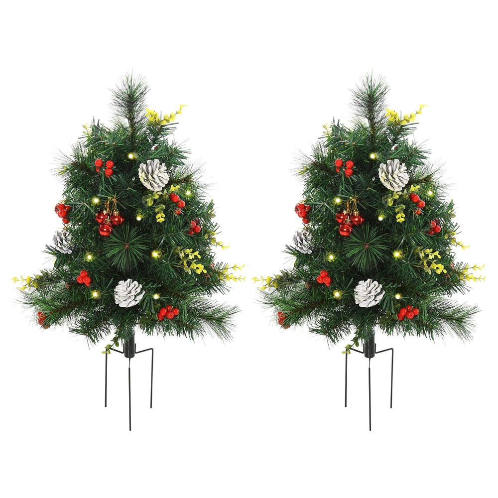 Arbre de Noël artificiel pré-éclairé de 2,5 pieds, 2 pièces, avec éclairage LED, mini arbre de Noël avec petites aiguilles de pin aux baies et décorations de pommes de pin pour le jardinEX-STOCK Canada