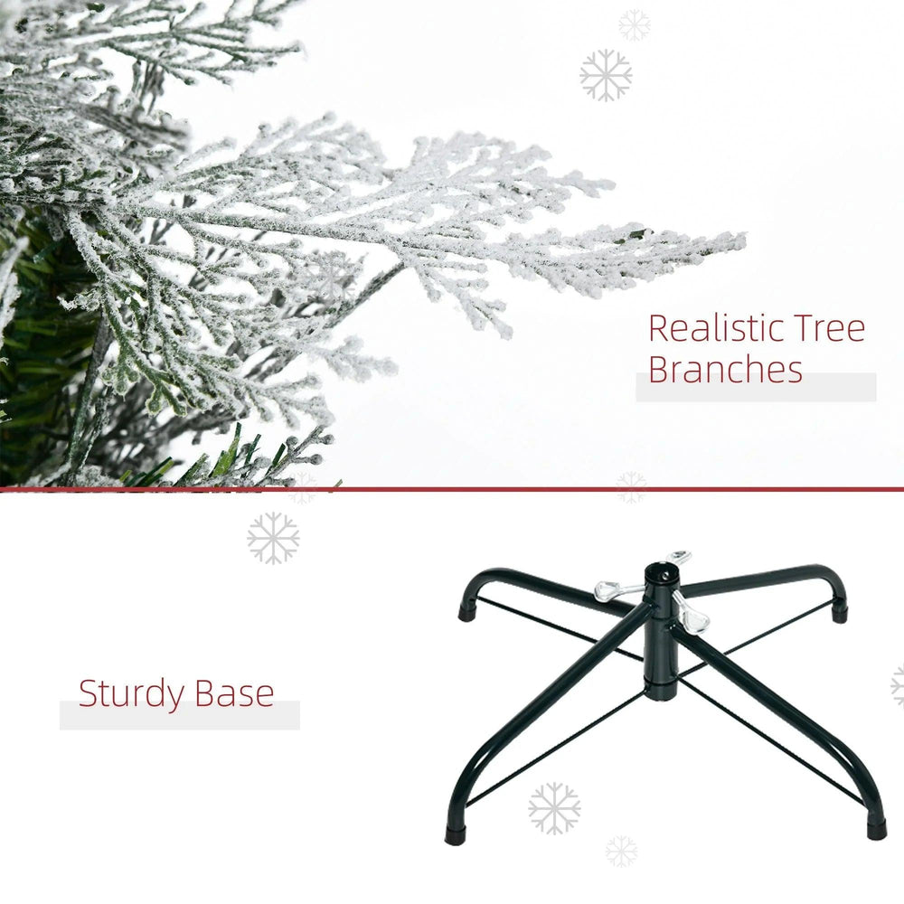 6 Feet Pencil Snow Flocked Artificial Christmas Tree With 517 Realistic Cypress Branches, Auto Open, Green EX-STOCK Canada