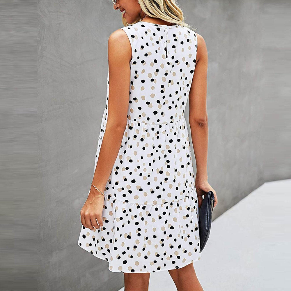Women Summer Dot Print Sleeveless Loose Swing T-Shirt Dress With Pocket Casual Tank Mini Dresses Sundress - EX-STOCK Canada