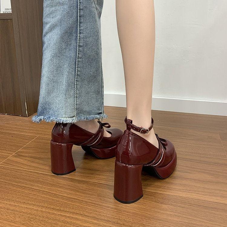 French Style Super High Heel Retro Mary Janes For Women 2026 Spring New Fashion Versatile Platform Block Heel Pumps