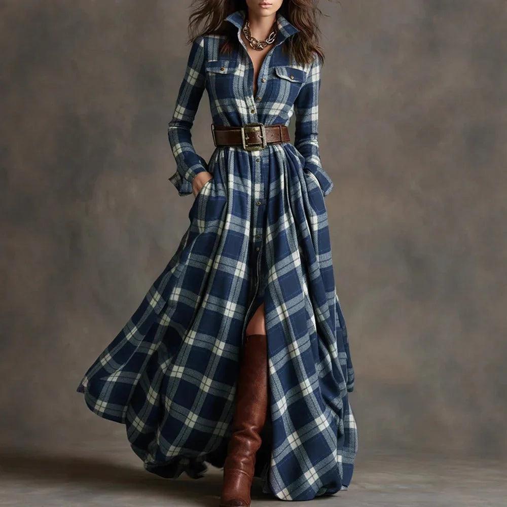 Large Size Women's Clothing French Retro Grid Slim Irregular Dress EX-STOCK Canada