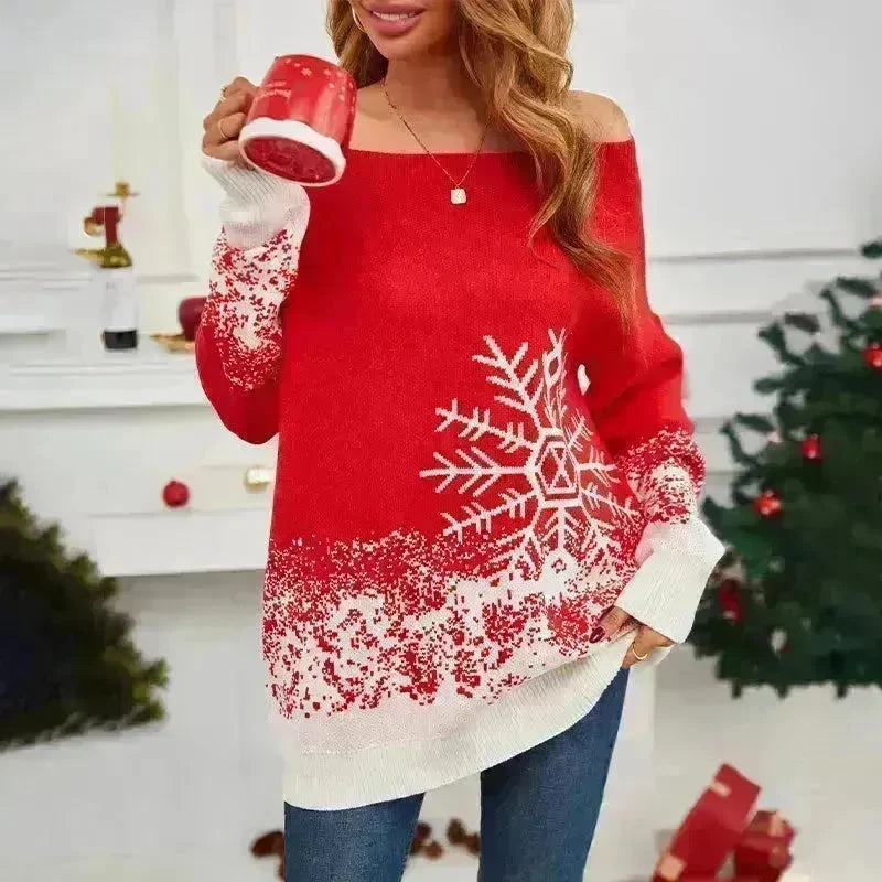 Snowflake Off-the-shoulder Cashmere Christmas Sweater top Women - EX-STOCK CANADA