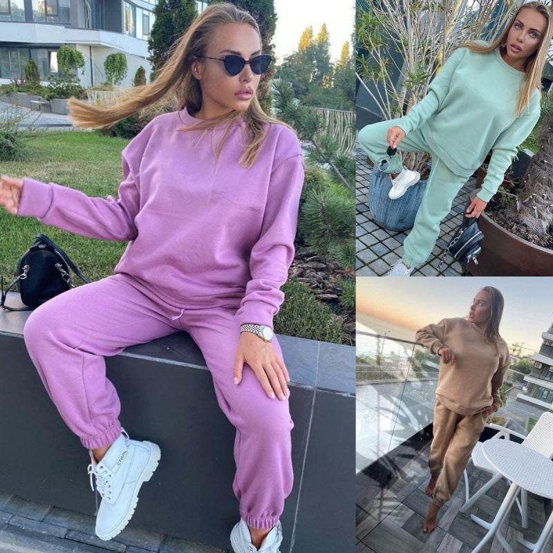 2pcs Ladies Athleisure wear Long sleeve Round neck Sweatsuit set - EX-STOCK Canada