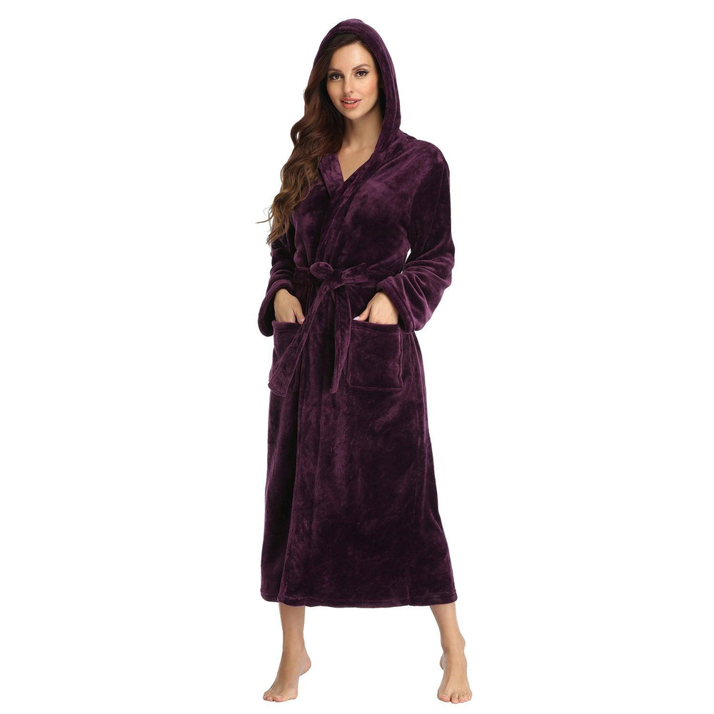 Peignoir long pour femmes RONGTAI en polaire douce, robe de nuit épaisse avec capuche et poches, vêtement de nuit moelleux pour hommesEX-STOCK Canada