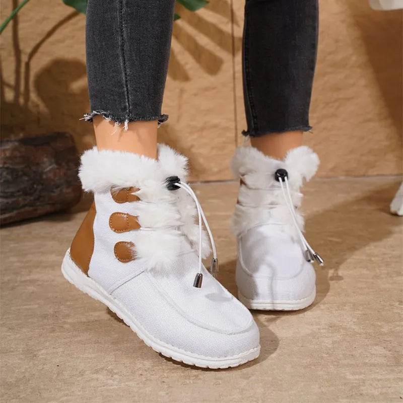 Fashion Round Toe Snow Boots Winter Warm Plush Flat Cotton Shoes Versatile Simple Short Boot For Women - EX-STOCK Canada