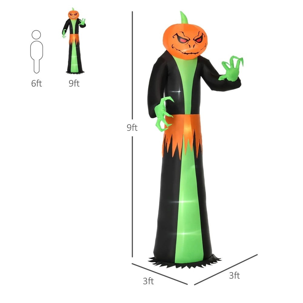 9ft Inflatable Halloween Decoration Pumpkin Head Ghost, Blow-Up Outdoor LED Display For Lawn, Garden, Party EX-STOCK Canada