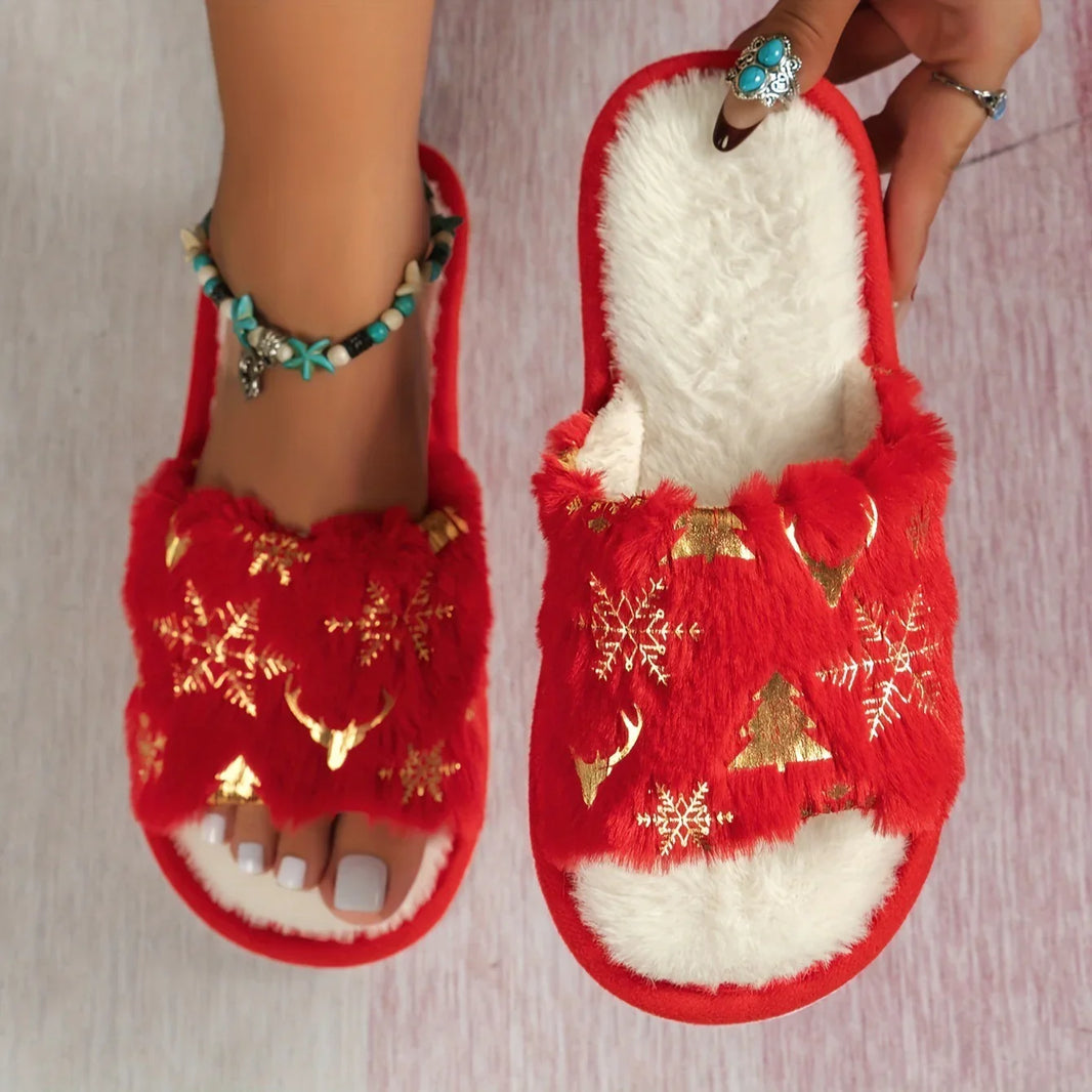 Christmas Plush Open Toe Cotton Slippers EX-STOCK Canada