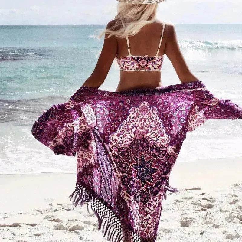 Chiffon Beach Resort Wear Purple Orientation Flower Beach Bikini - EX-STOCK Canada
