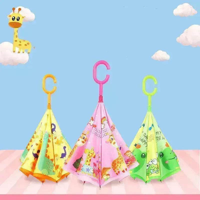 Children's Colorful Handle Reverse Umbrella Set Baby Cartoon Umbrella - EX-STOCK Canada