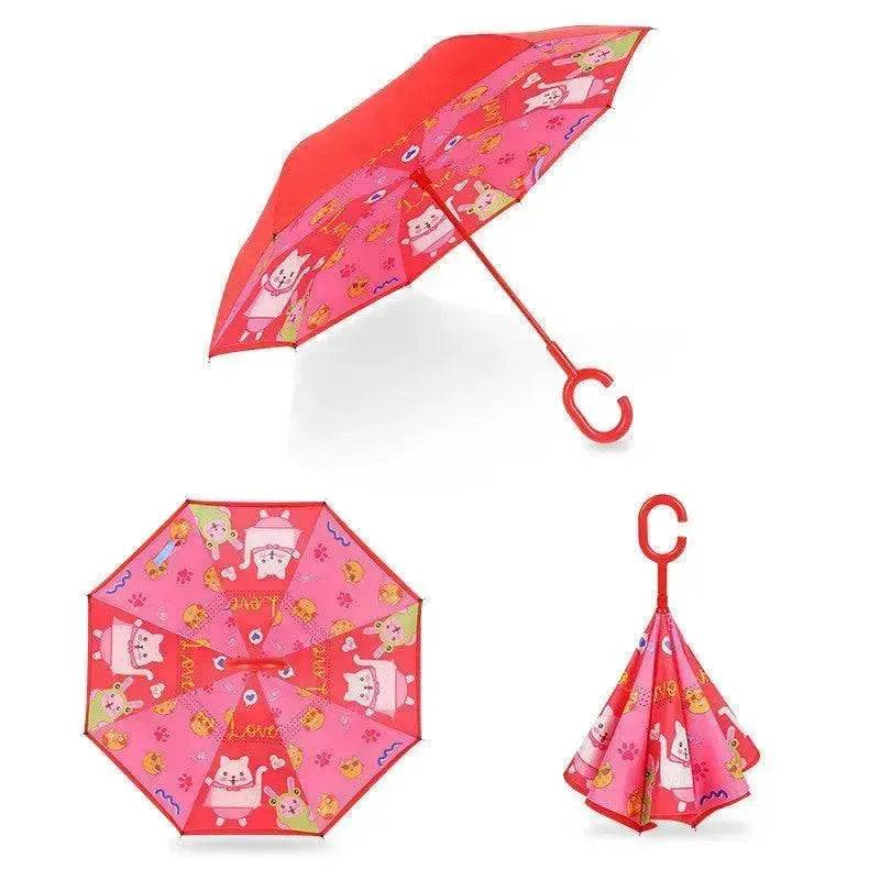 Children's Colorful Handle Reverse Umbrella Set Baby Cartoon Umbrella - EX-STOCK Canada
