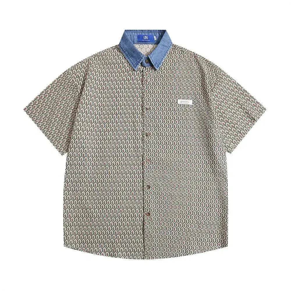 Color Contrast Patchwork Lapel Plaid Casual Short-sleeved Shirt - EX-STOCK Canada
