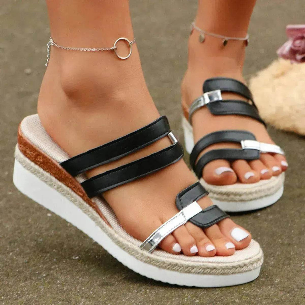 Colorblock-strap Wedges Sandals Summer Fashion Hemp Heel Slides Slippers Outdoor Thick Bottom Fish Mouth Shoes For Women - EX-STOCK Canada