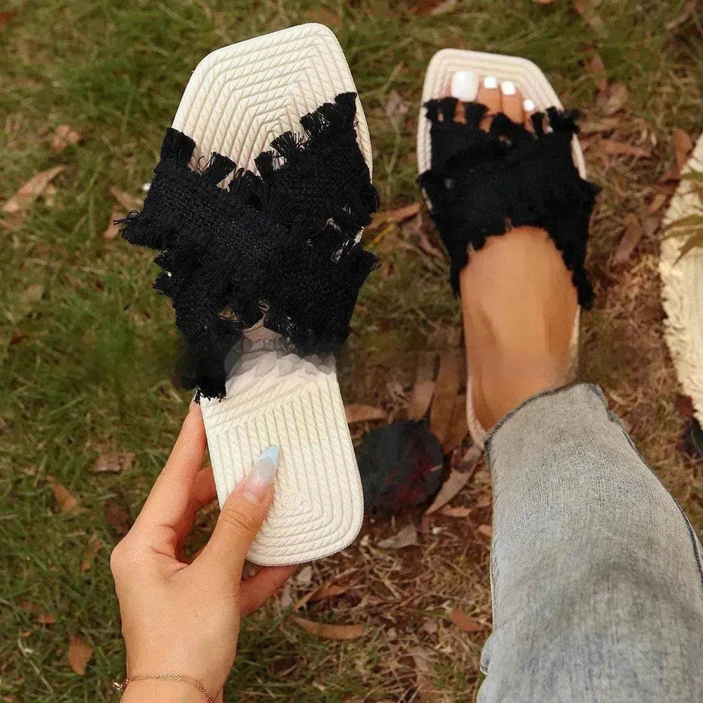 Comfortable EVA Beach Tassel Flat Flip Flop Sandals Fashion Slippers for Women - EX-STOCK Canada