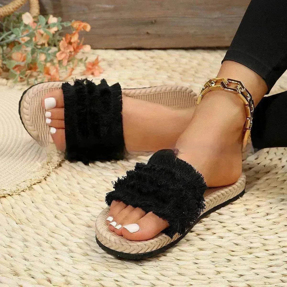 Comfortable EVA Beach Tassel Flat Flip Flop Sandals Fashion Slippers for Women - EX-STOCK Canada