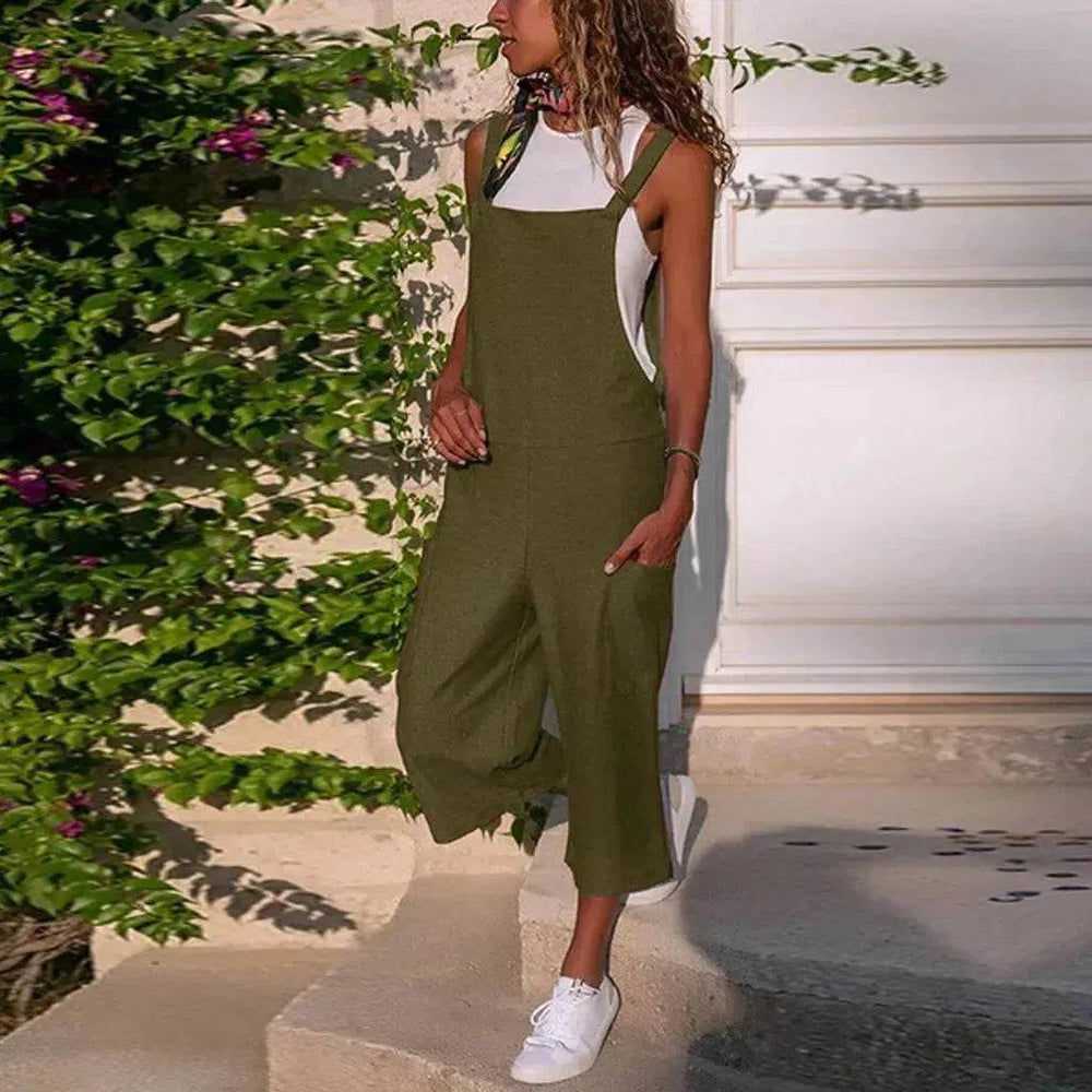 Cotton And Linen Casual Loose Long Wide Leg Jumpsuit - EX-STOCK Canada