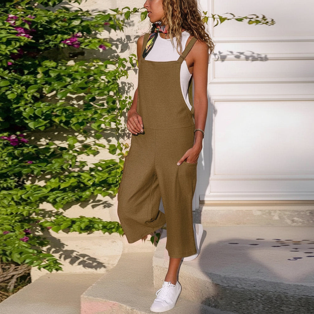 Cotton And Linen Casual Loose Long Wide Leg Jumpsuit - EX-STOCK CANADA