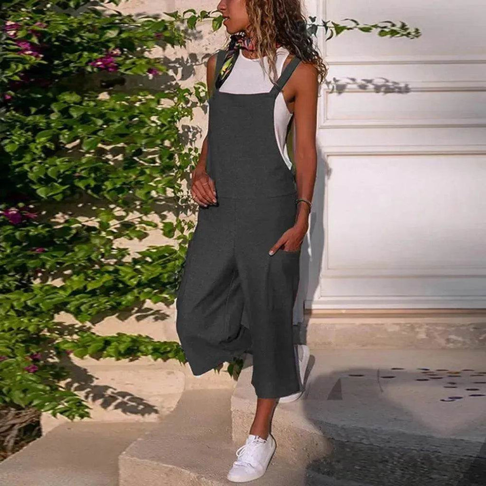 Cotton And Linen Casual Loose Long Wide Leg Jumpsuit - EX-STOCK Canada