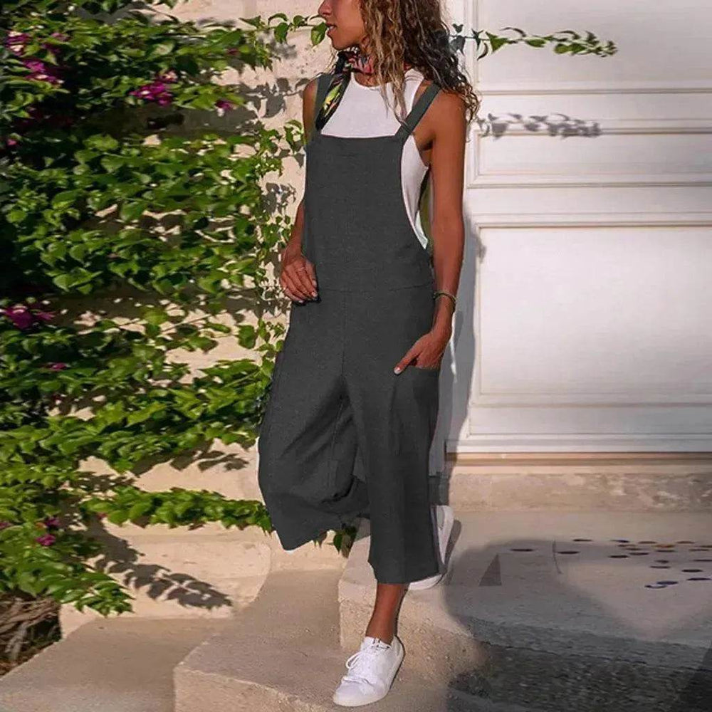 Cotton And Linen Casual Loose Long Wide Leg Jumpsuit - EX-STOCK Canada