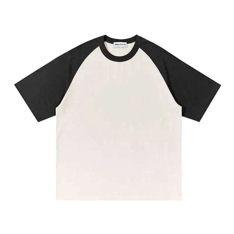 Cotton Color-matching Raglan Sleeves Loose-fitting Casual T-shirt - EX-STOCK Canada