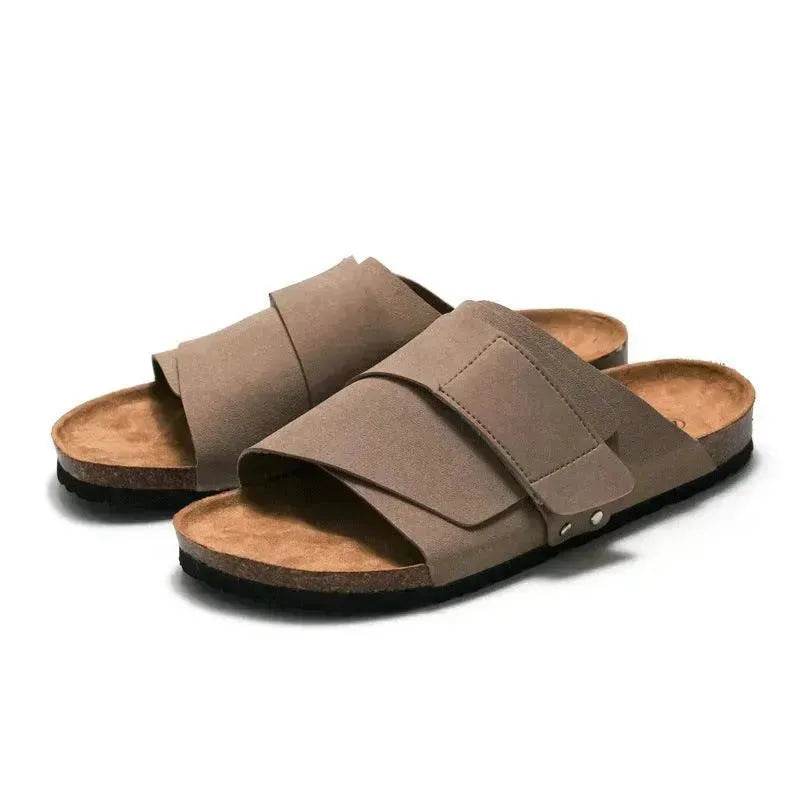 Couple Beach Wear Leather Surface Cork Sandals - EX-STOCK Canada