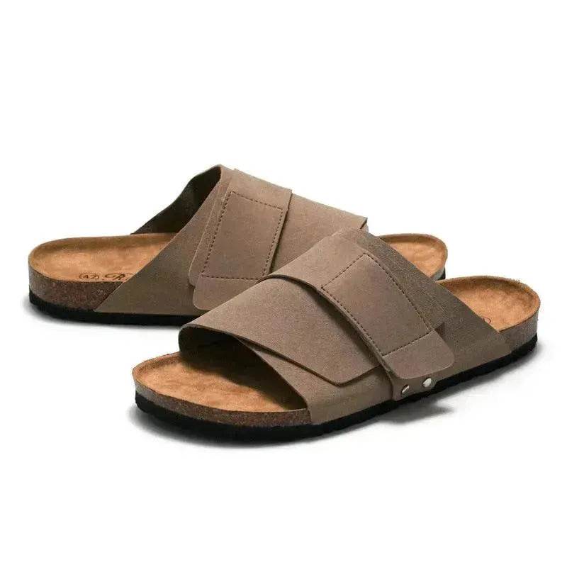 Couple Beach Wear Leather Surface Cork Sandals - EX-STOCK Canada