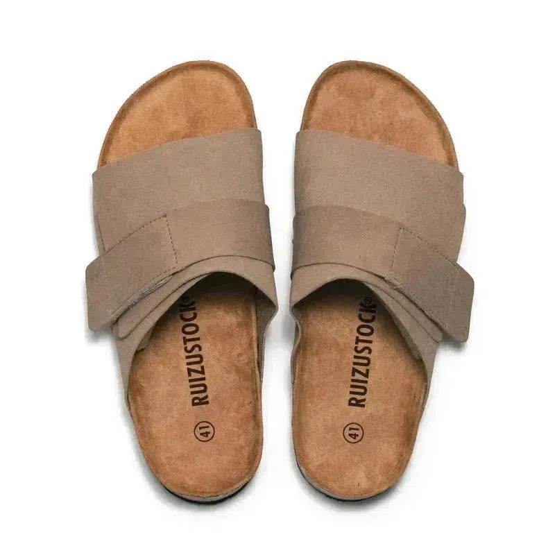 Couple Beach Wear Leather Surface Cork Sandals - EX-STOCK Canada
