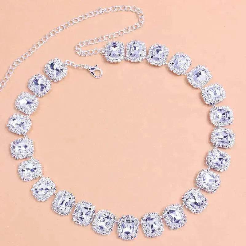 Crystal Rhinestone Fashion Square Stone Necklace for Women Wedding Bridesmaid Necklaces - EX-STOCK Canada