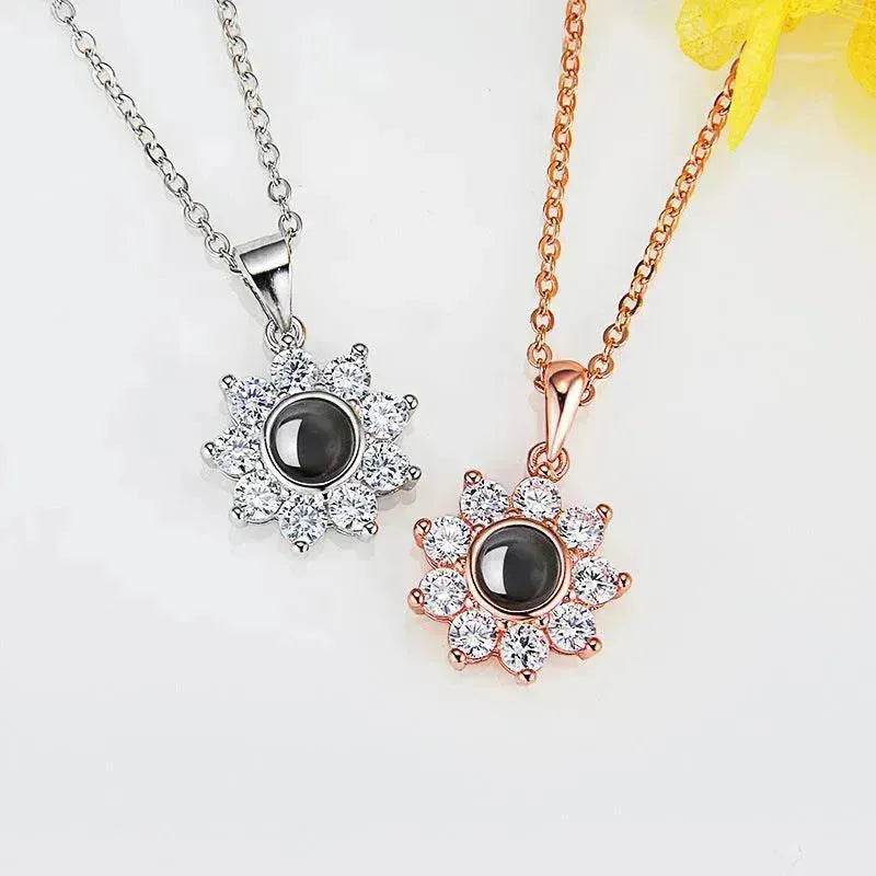 Custom Photo Name Projection Necklace Rose Gold Silver Color Clavicle Chain Personalized Sun Flower Shaped Pendant Jewelry - EX-STOCK Canada