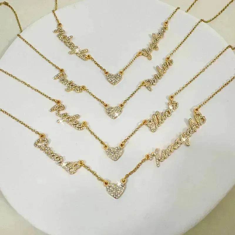 Customized DIY Diamond Inlaid Multi Name Necklace Stainless Steel Chain Heart Charming Choker Customized Necklace Jewelry - EX-STOCK Canada