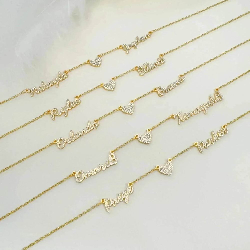 Customized DIY Diamond Inlaid Multi Name Necklace Stainless Steel Chain Heart Charming Choker Customized Necklace Jewelry - EX-STOCK Canada