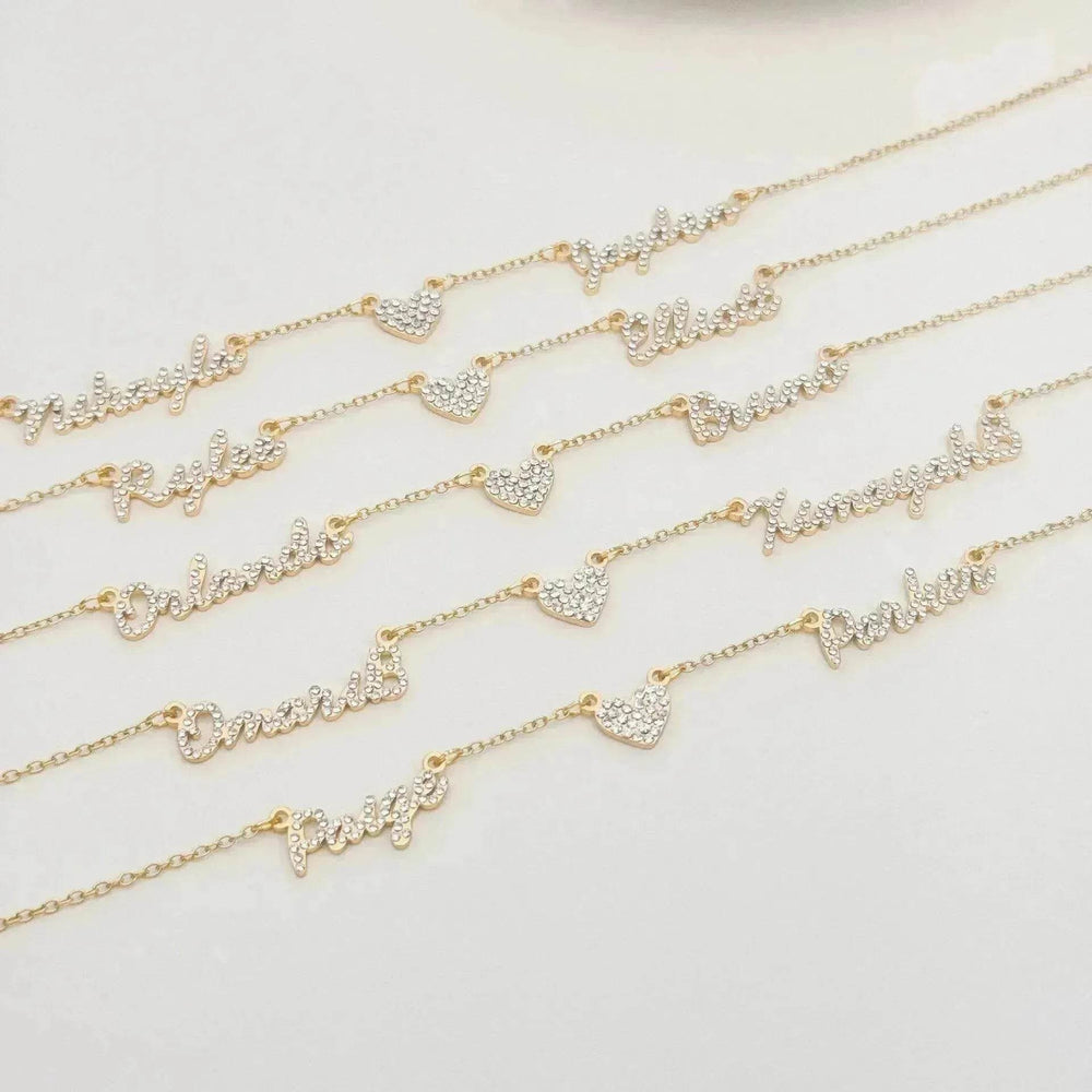 Customized DIY Diamond Inlaid Multi Name Necklace Stainless Steel Chain Heart Charming Choker Customized Necklace Jewelry - EX-STOCK Canada