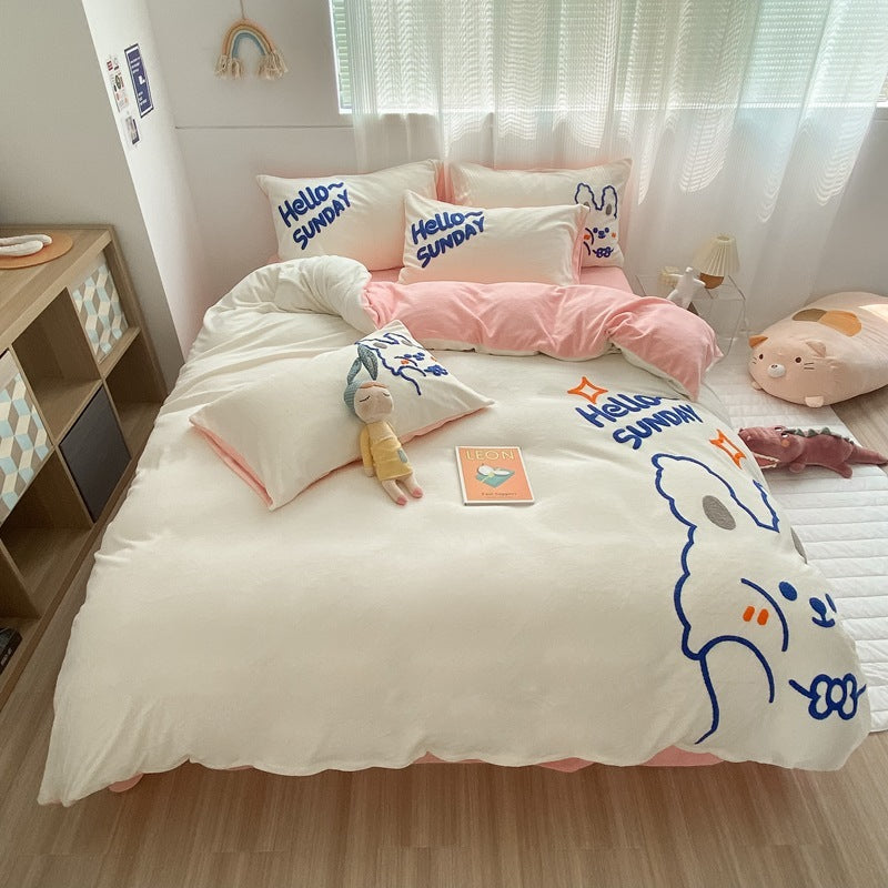 Thickened Warm Milk Fleece Bed Hat Baby Duvet Set Four-piece Set EX-STOCK Canada