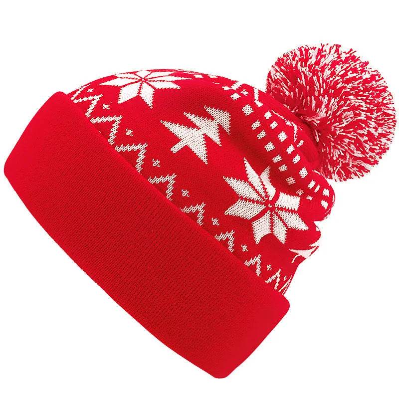 Jacquard Christmas Fluffy Ball Cap Thermal Head Cover Knitted Hat - EX-STOCK Canada