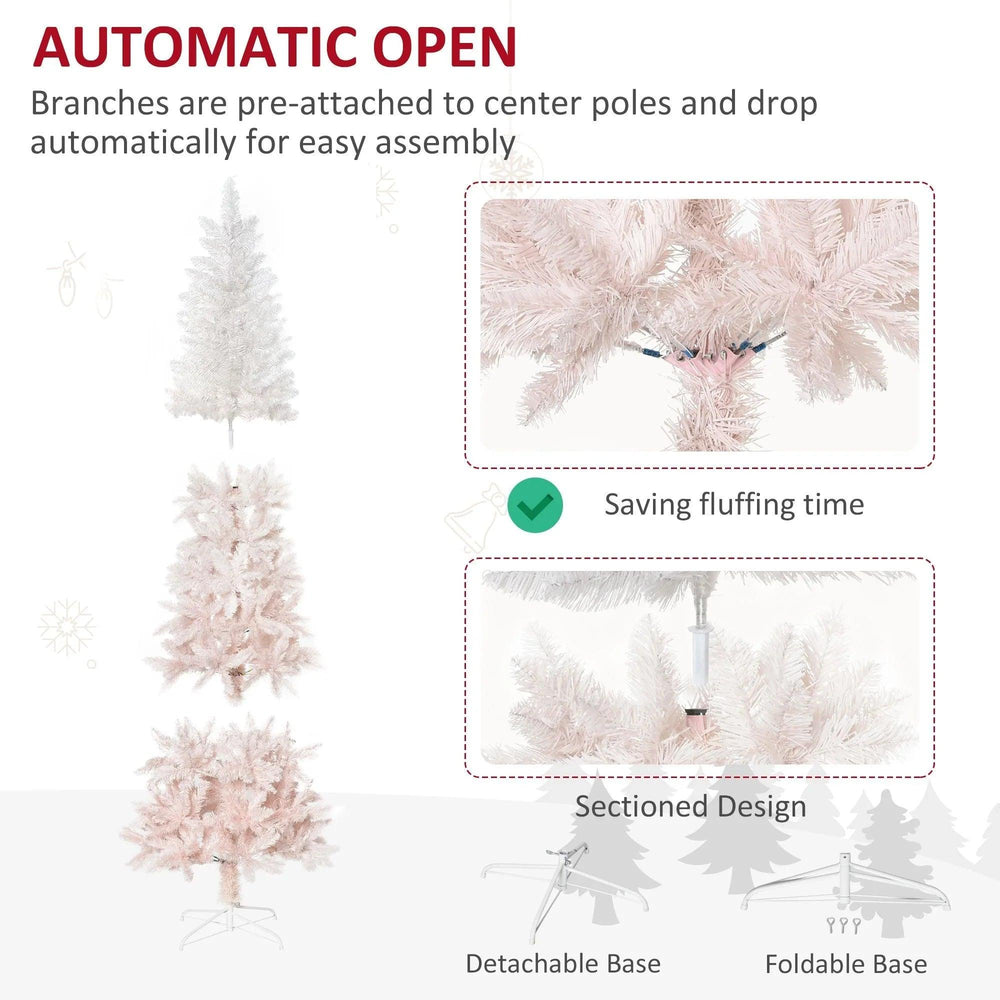 6ft Pencil Artificial Christmas Tree With Pine Realistic Branches, Auto Open, Pink And White EX-STOCK Canada