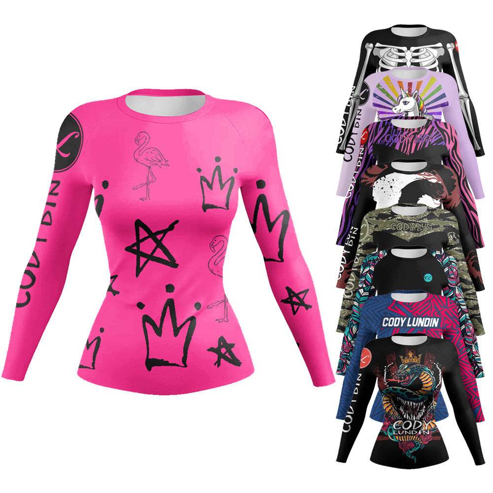 Printed Slim Fit Long Sleeve Workout Tops for Women - EX-STOCK Canada