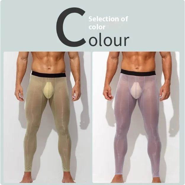 Men's Ultra thin Ice Silk Long John Skinny Flesh Nude Reflective Slim Leggings - EX-STOCK Canada