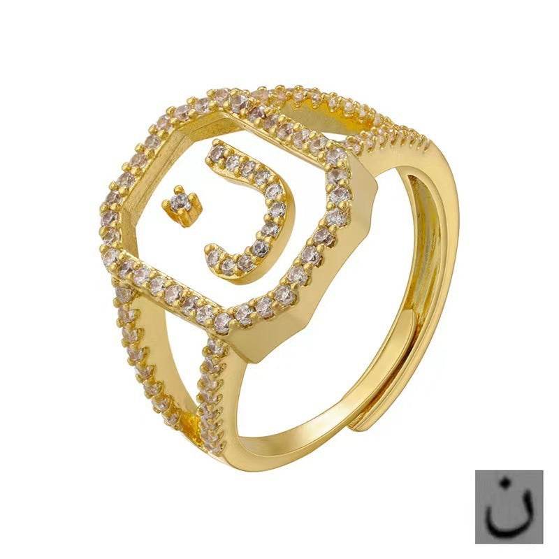 Fashion Micro Inlaid Zircon Arab Letters Ring for women - EX-STOCK Canada