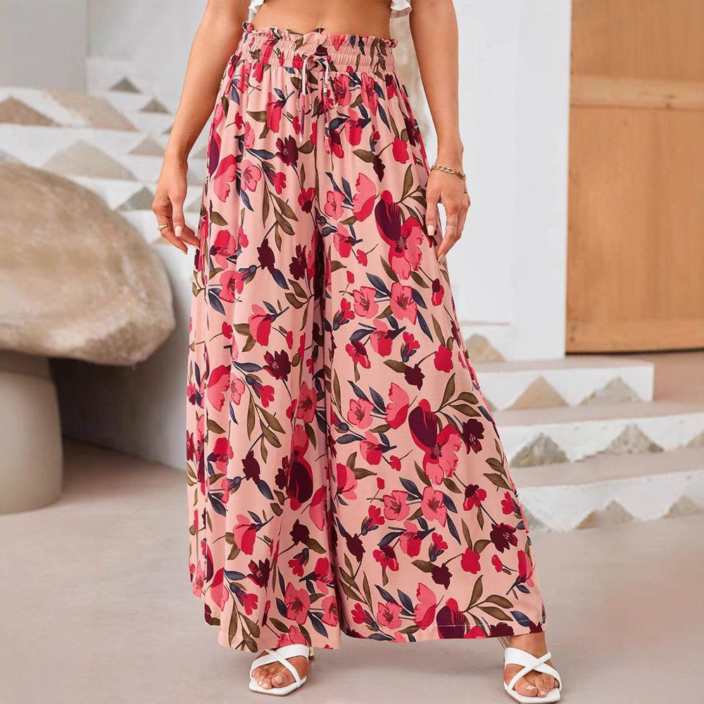 Printed Comfortable Casual High Waist Wide-leg Floral Palazzo Trousers women - EX-STOCK Canada