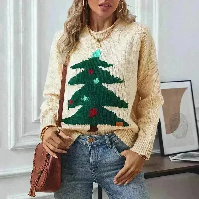 Christmas Tree Pullover Women's Round Neck Loose Sweater - EX-STOCK CANADA