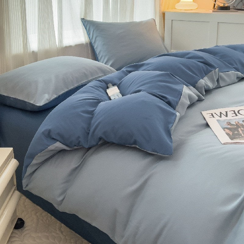 Solid Color Four-piece Set Simple Washed Sanding Duvet Cover EX-STOCK Canada