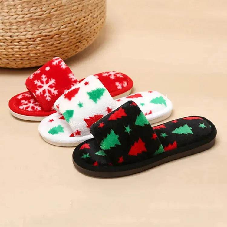Christmas Tree Home Slippers Fashion Floor Bedroom Open-toe Plush Slippers For Women Fuzzy House Shoes - EX-STOCK Canada