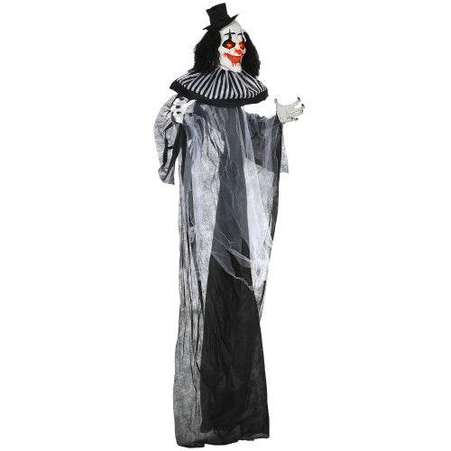 HOMCOM 6 Life Size Outdoor Halloween Decoration, Classic Black And White Striped Clown Animatronic, Sound And Motion Activated Animated Prop With Light Up Eyes Sounds - EX-STOCK Canada