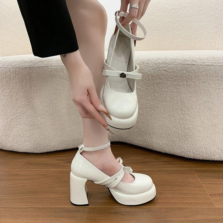 French Style Super High Heel Retro Mary Janes For Women 2026 Spring New Fashion Versatile Platform Block Heel Pumps