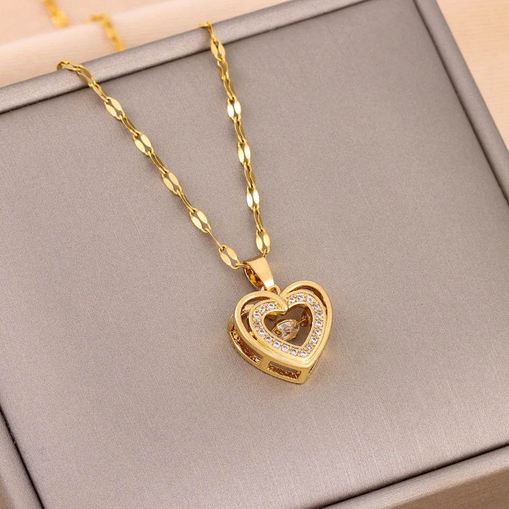 Valentines Day Gift Double-layer Smart Love Pendant Titanium Steel Necklace Fashion Jewelry Woman - EX-STOCK Canada